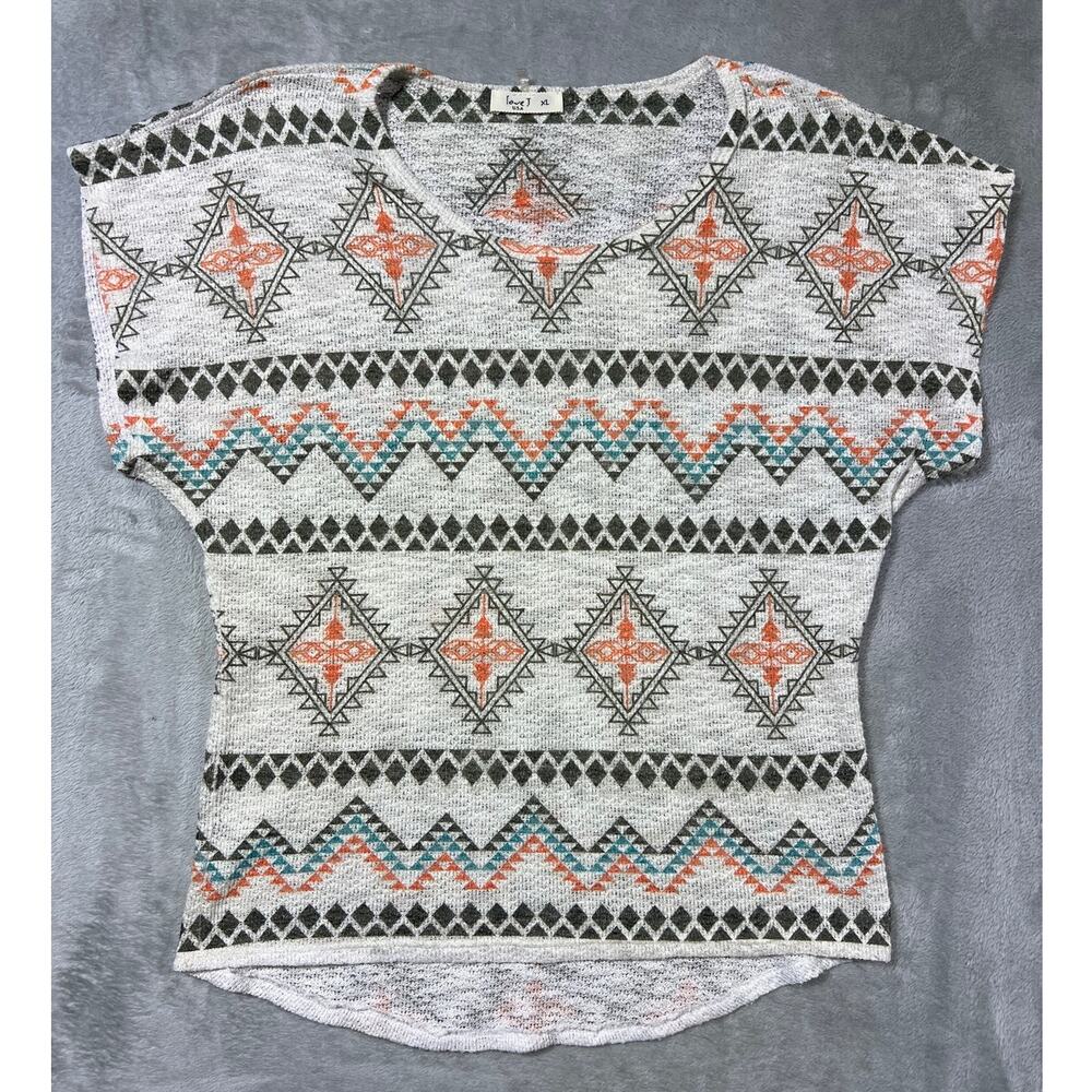 Aztec Tribal Print Knit Top XL Boho Southwest Short Sleeve Tunic Western Shirt - Picture 2 of 4